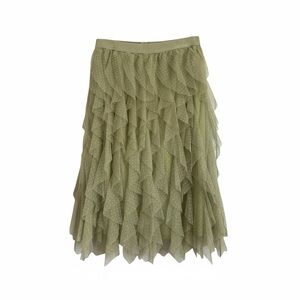 Elegant Layered Tulle Skirt Lime Green